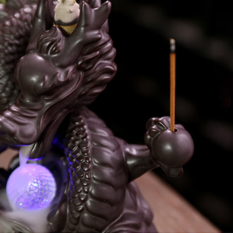 Buddha Stones Auspicious Dragon Ceramic Backflow Smoke Fountain Meditation Healing Incense Burner Led Ball Decoration - image 8