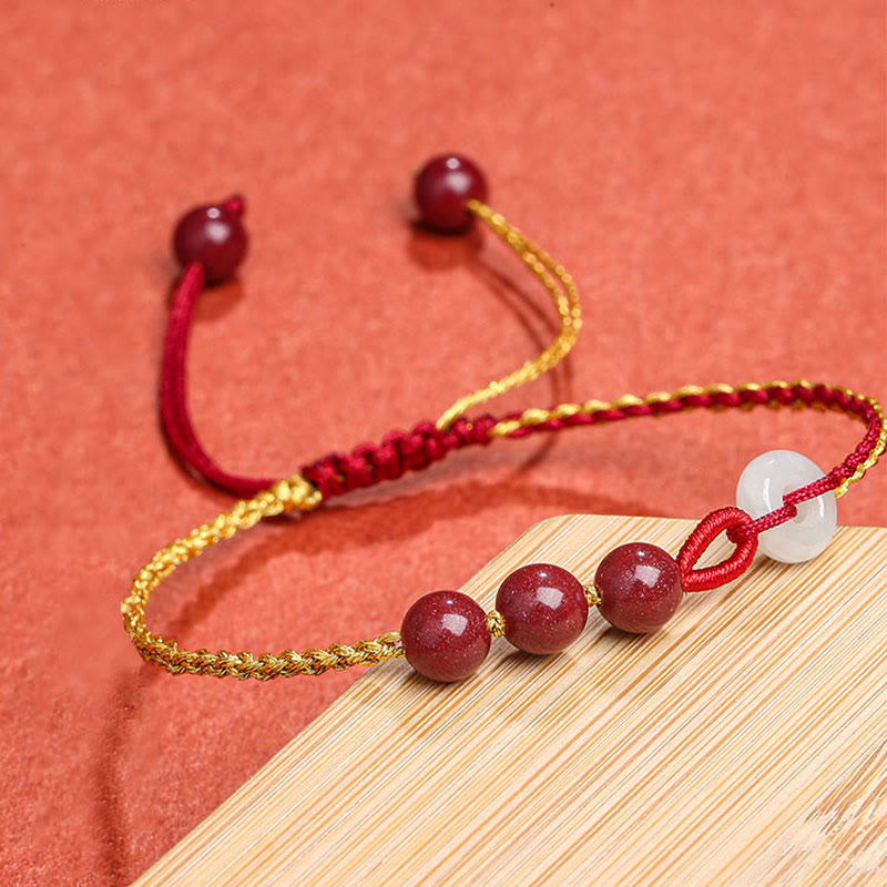 Buddha Stones Natural Cinnabar Jade Peace Buckle Blessing Bracelet - image 2