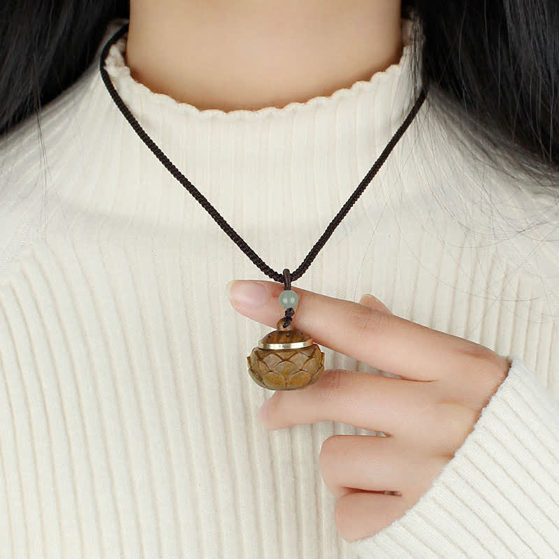 Buddha Stones Tibet Green Sandalwood Rosewood Om Mani Padme Hum Lotus Positive Soothing Necklace Pendant - image 9