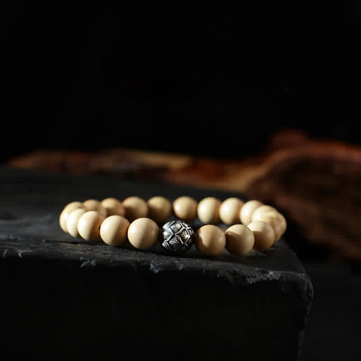 Buddha Stones Tibet Peach Wood Lotus Cinnabar Bagua Yin Yang Luck Wealth Bracelet - 8mm - Lotus Flower (Enlightenment ♥ New Beginning) - image 8