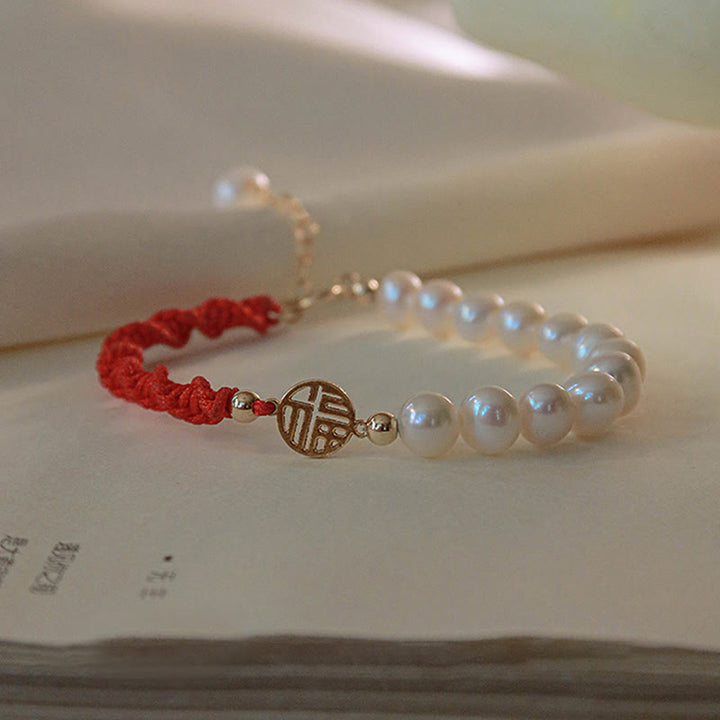 Buddha Stones 14K Gold Plated Pearl Bead Luck Protection Braid Red String Bracelet - image 19