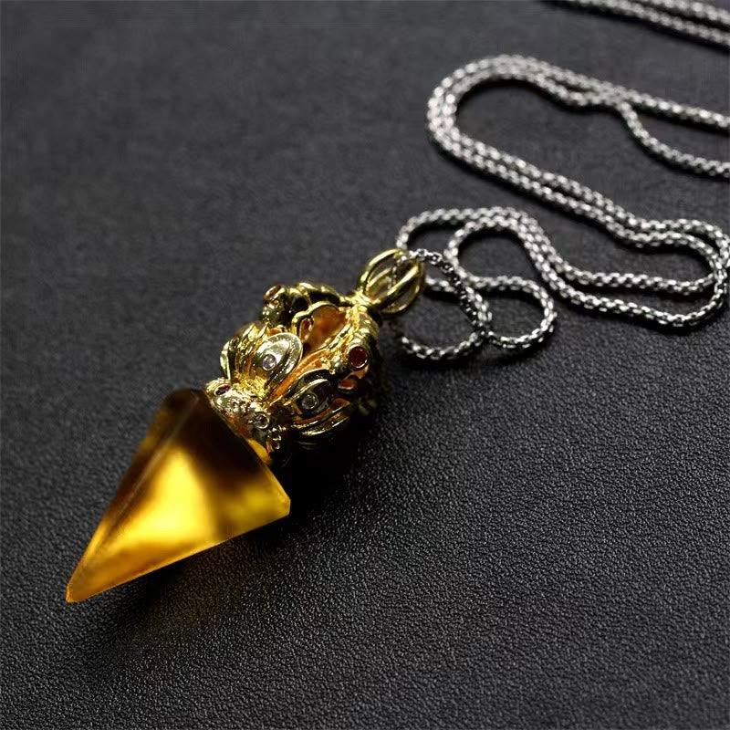 Buddha Stones Tibetan Dorje Vajra 4 Prong Lotus Liuli Crystal Strength Necklace Pendant - Yellow Dorje - image 3