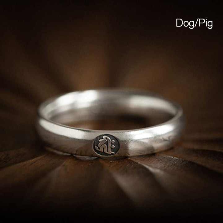 Buddha Stones 925 Sterling Silver Chinese Zodiac Natal Buddha Blessing Couple Ring - Dog/Pig - Women - image 24
