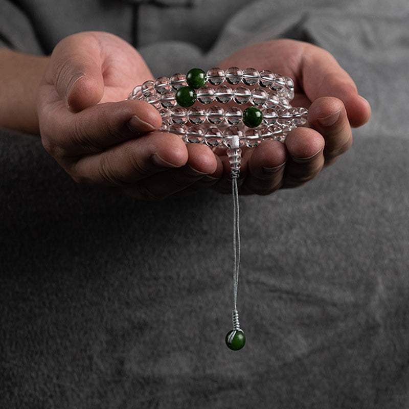 Buddha Stones 108 Beads White Crystal Jade Meditation Bracelet Mala - image 10