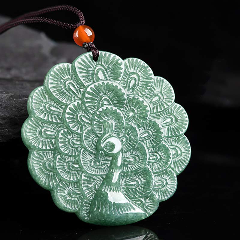Natural Jade Peacock Luck Prosperity Necklace Pendant - image 1