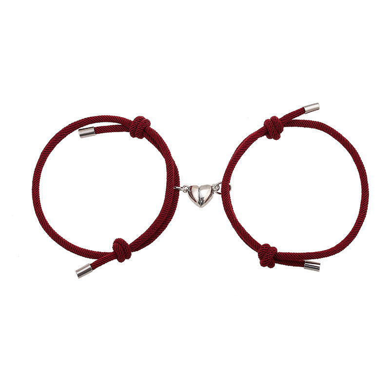 2Pcs Love Magnetic Couple String Strength Bracelet - Wine Red - image 19