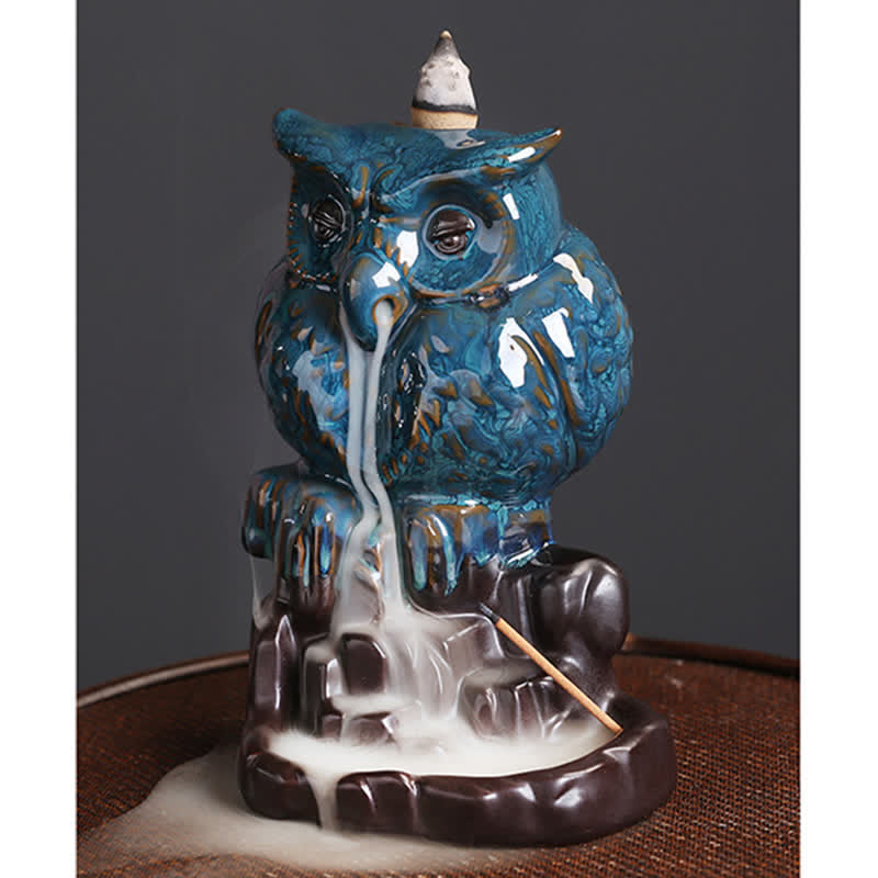 Buddha Stones Cute Owl Ceramic Backflow Smoke Fountain Meditation Healing Incense Burner Decoration - image 8