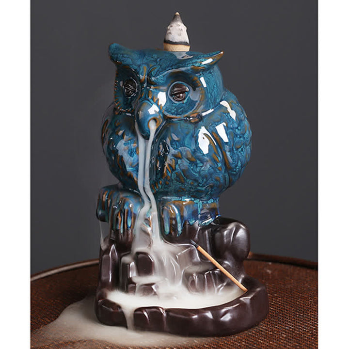 Buddha Stones Cute Owl Ceramic Backflow Smoke Fountain Meditation Healing Incense Burner Decoration - image 8
