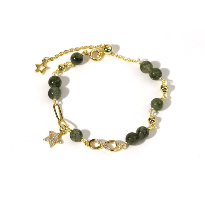 Buddha Stones 14k Gold Plated Copper Green Rutilated Quartz Möbius Loop Eternal Love Star Protection Bracelet - Dark Green Rutilated Quartz(Wrist Circumference 14-15cm) - image 2