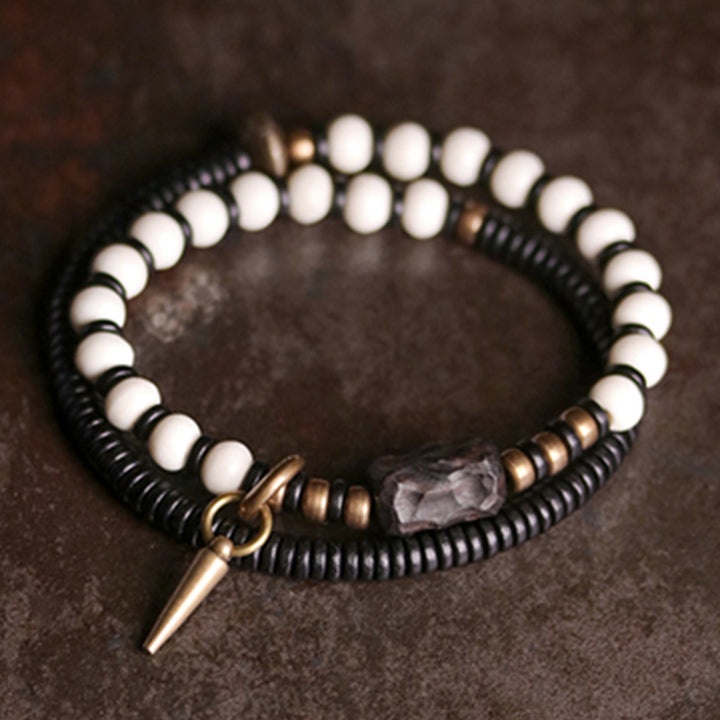 Buddha Stones Bone Beads Ebony Wood Copper Strength Couple Bracelet - image 1