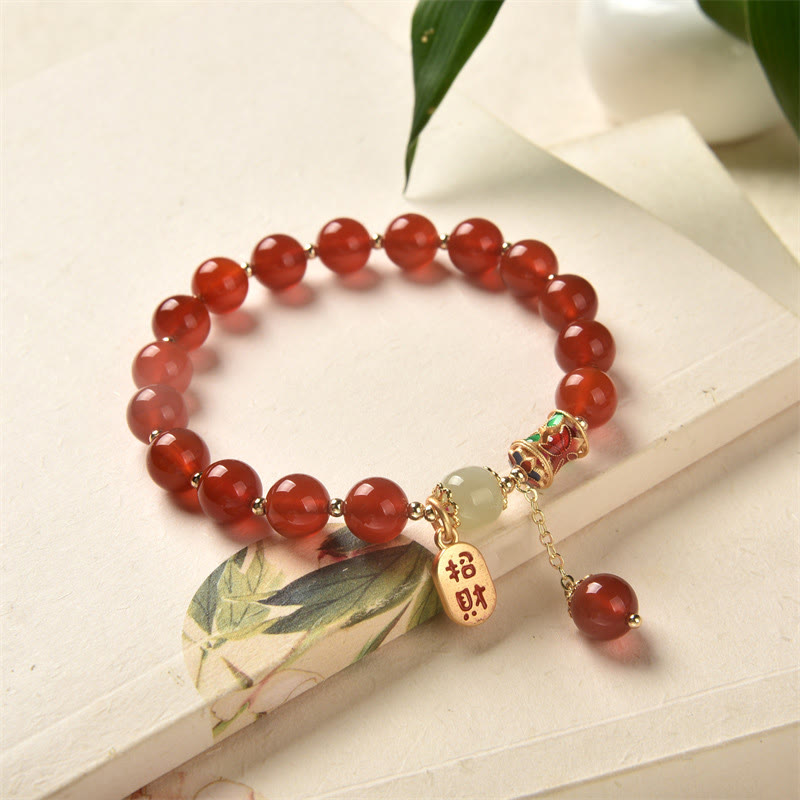 Buddha Stones Natural Red Agate Jade Confidence Fortune Blessing Charm Bracelet - image 9