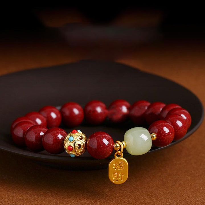 Buddha Stones Cinnabar Green Aventurine Fortune Protection Charm Bracelet - image 0