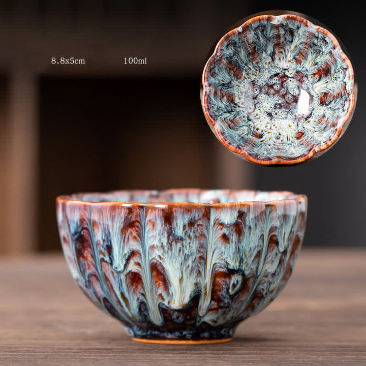 Buddha Stones Peach Blossom Pattern Ceramic Teacup Flower Tea Cups - Aqua - image 21