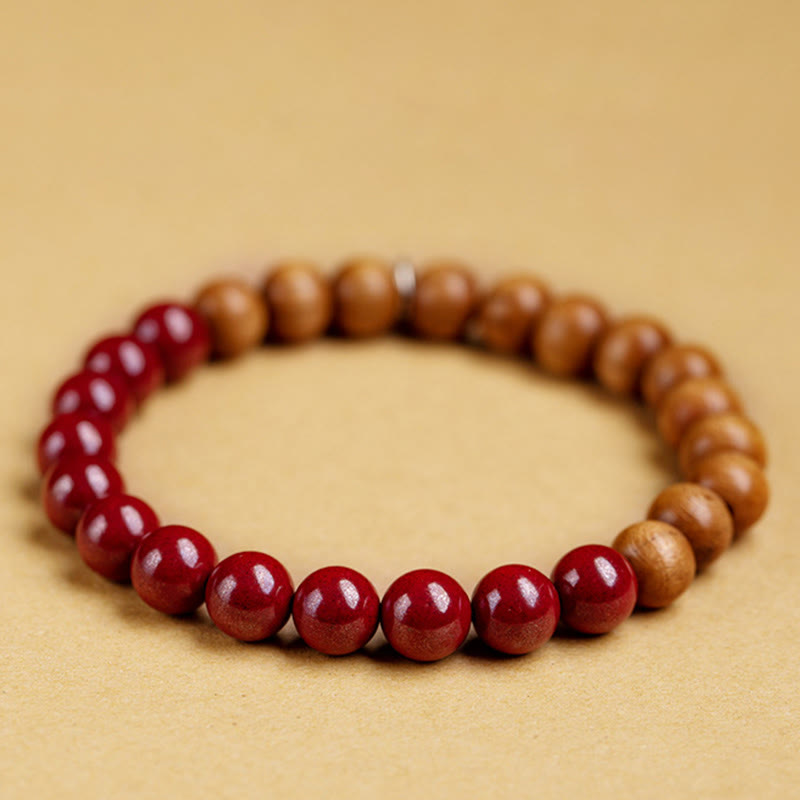 Buddha Stones 925 Sterling Silver Peach Wood Cinnabar Ward Off Evil Spirits Bracelet - image 6