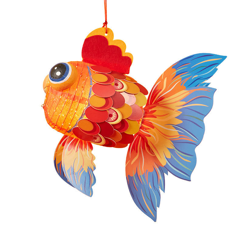 Buddha Stones DIY Good Luck Koi Fish Paper Lantern Lamp Mid-Autumn Festival Child Kids Lantern Decoration - DIY Good Luck Koi Fish Lantern-Color Printing 33*16*36cm - image 2