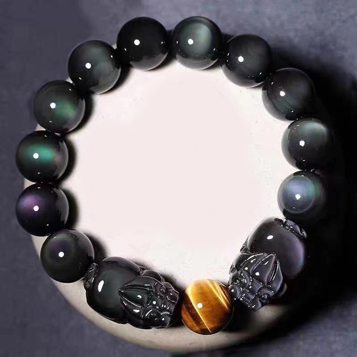 Buddha Stones FengShui PiXiu Rainbow Obsidian Healing Bracelet - image 1