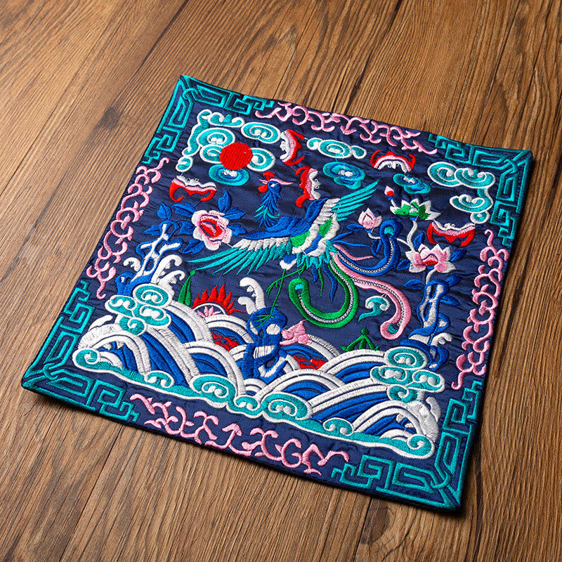 Buddha Stones Phoenix Dragon Kirin Embroidery Cup Mat Pad Tea Cup Coaster Kung Fu Tea Mat - image 2