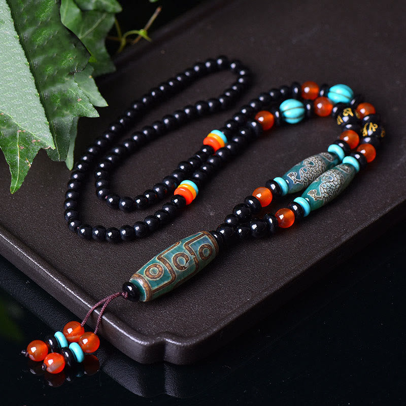 Buddha Stones Tibetan Nine-Eye Dzi Bead Dragon Pattern Om Mani Padme Hum Protection Necklace Pendant - Nine-Eye Dzi Bead(Wealth♥Protection) - image 0