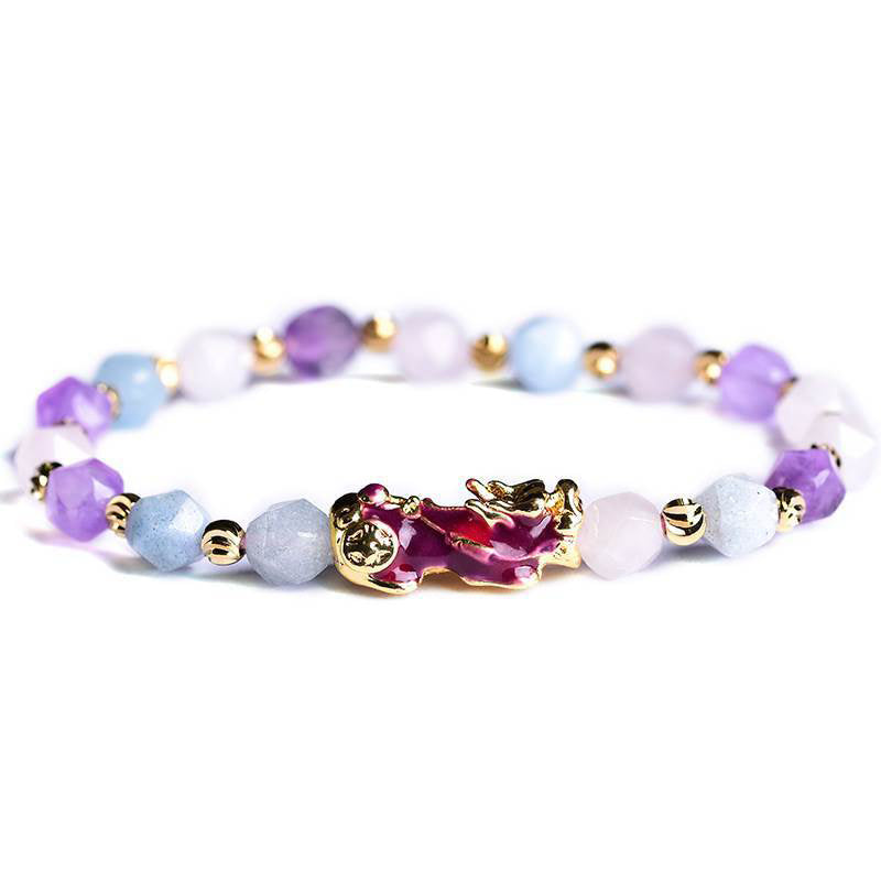 Natural Amethyst Fortune Pixiu Charm Bracelet - image 0