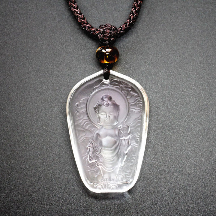 Buddha Stones Tibetan Buddha Liuli Crystal Serenity Necklace Pendant - White Buddha - image 2