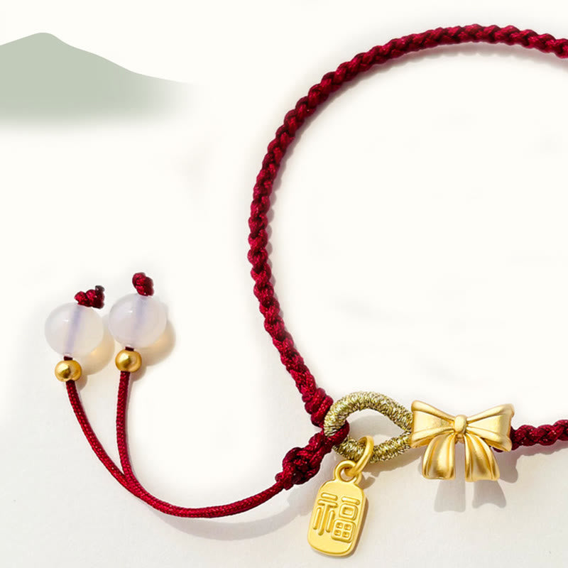 Buddha Stones Handmade Peach Blossom Rosette Bow Knot Fu Character Charm Luck Fortune Red Rope Bracelet - image 6