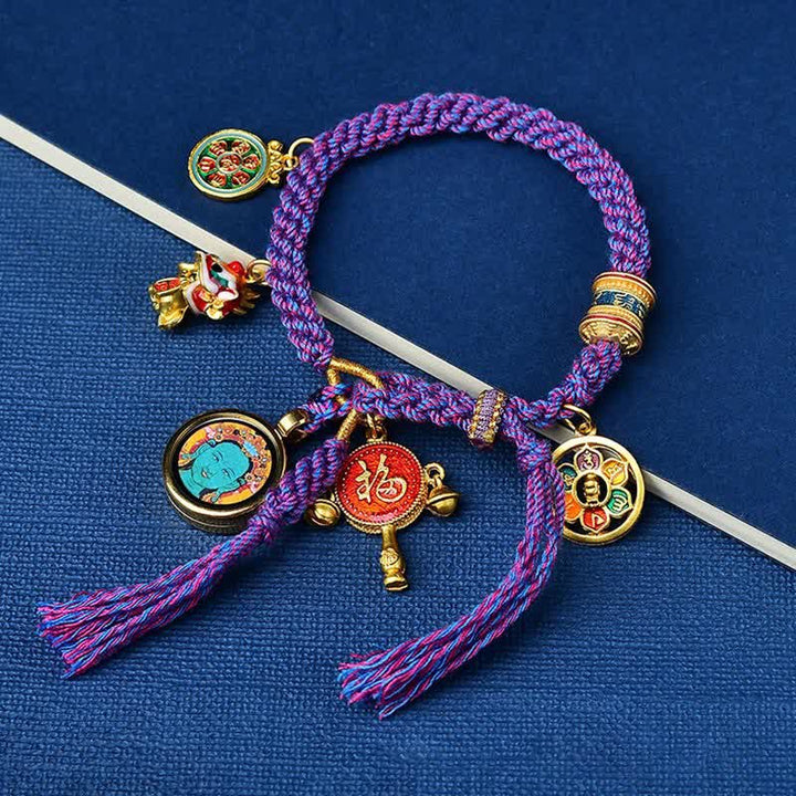Buddha Stones Tibetan Green Tara Zakiram Goddess of Wealth Thangka Luck Braid String Bracelet - Green Tara Thangka - image 0