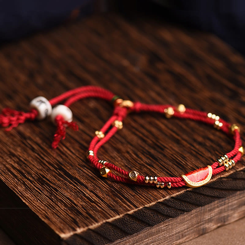 Buddha Stones Handmade Cinnabar Dumplings Design Luck Braided Red Rope Bracelet - image 1