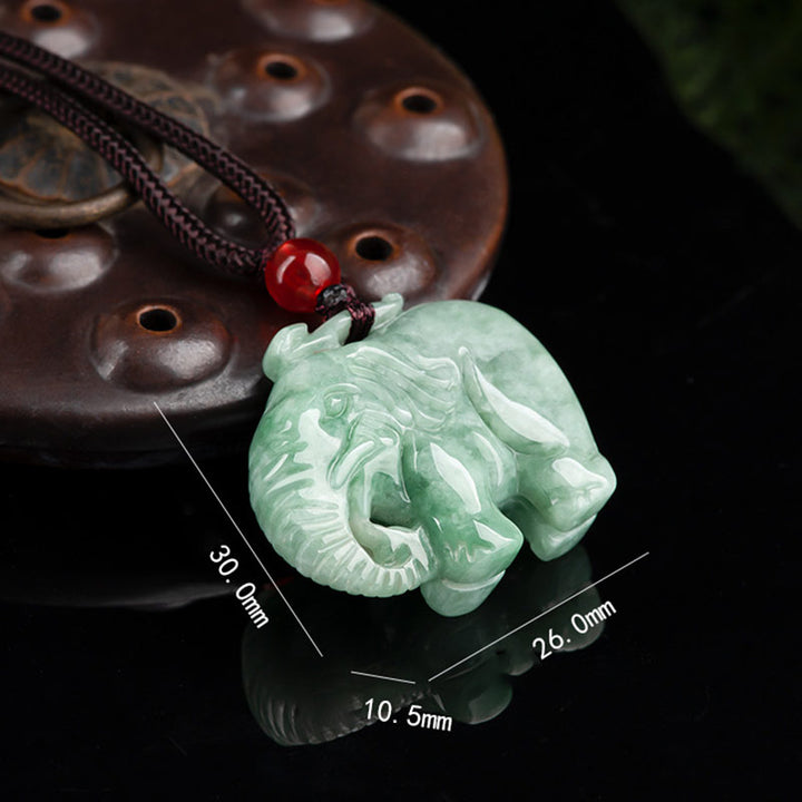 Elephant Jade Luck Strength Necklace String Pendant - image 4