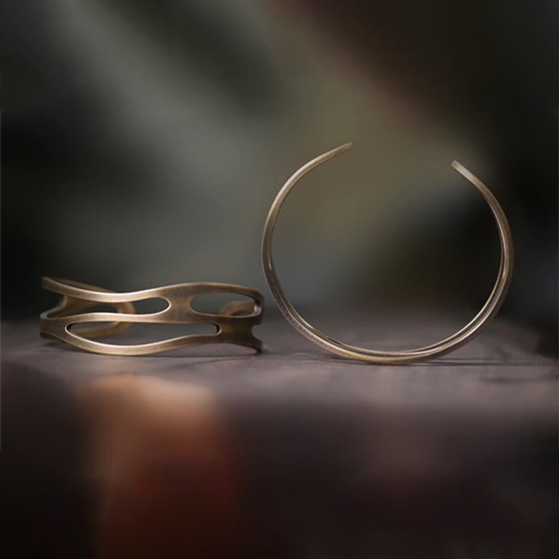 Buddha Stones Vintage Curved Copper Brass Wealth Adjustable Cuff Bracelet Bangle - image 3