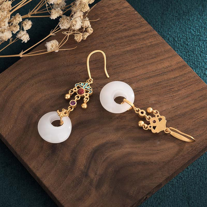 FengShui White Jade Blessing Drop Earrings - image 3