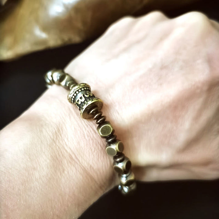 Buddha Stones Tibetan Om Mani Padme Hum Carved Copper Brass Amulet Focus Bracelet - image 13