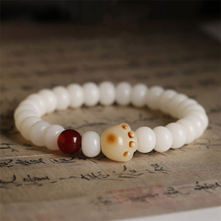Buddha Stones Natural Bodhi Seed Lovely Paw Lucky Cat Bracelet - image 0