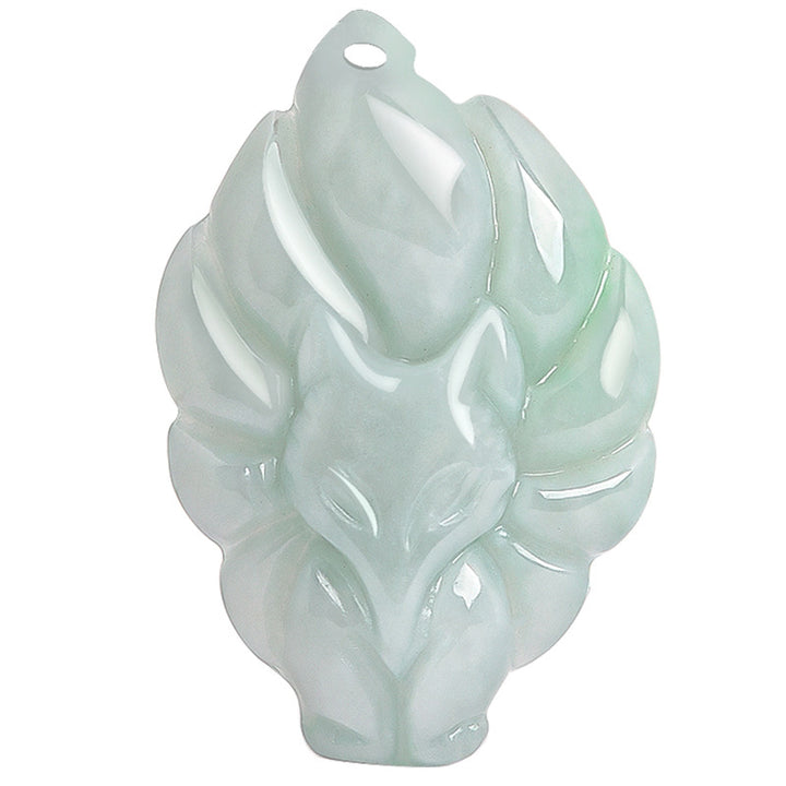 Buddha Stones Natural Jade Nine Tailed Fox Luck Prosperity Necklace Pendant - image 7