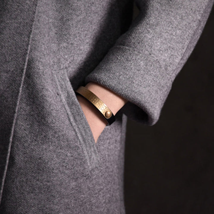 Buddha Stones Vintage Handmade Texture Copper Brass Leather Wealth Bracelet Bangle - image 19