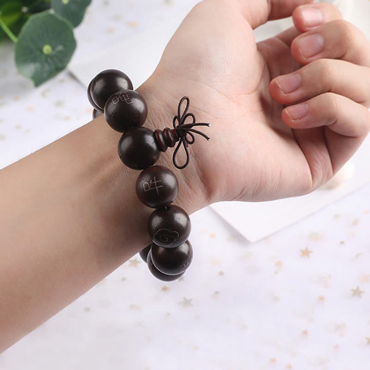 Buddha Stones 925 Sterling Silver Inlaid Small Leaf Red Sandalwood Om Mani Padme Hum Character Auspicious Clouds Protection Bracelet - image 17