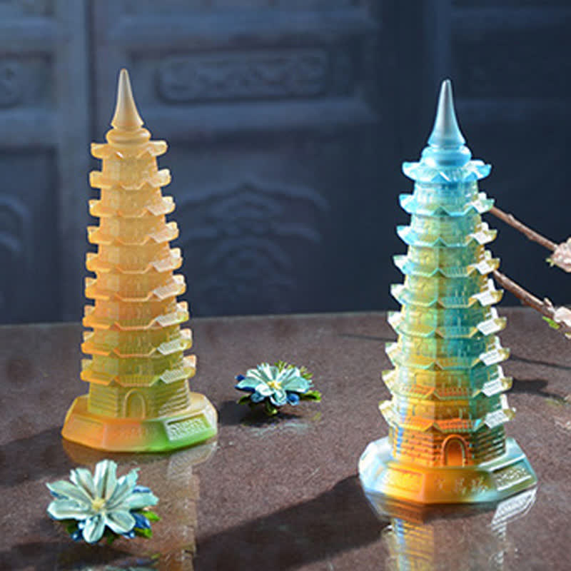 Buddha Stones Feng Shui Wenchang Tower Handmade Liuli Crystal Pagoda Art Piece Luck Home Office Decoration - image 3