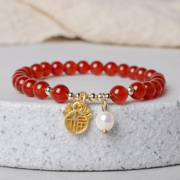 Buddha Stones Year of the Dragon Red Agate Jade Peace Buckle Fu Character Success Bracelet - Red Agate Fu Character Dragon(Wrist Circumference 14-16cm) - image 20