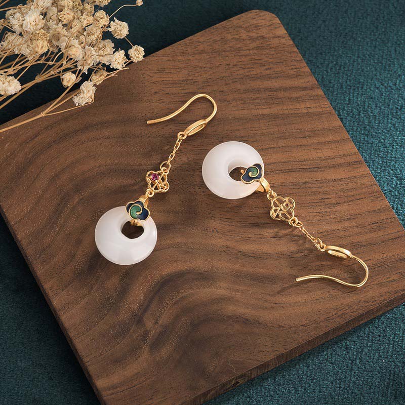 FengShui White Jade Blessing Drop Earrings - image 13