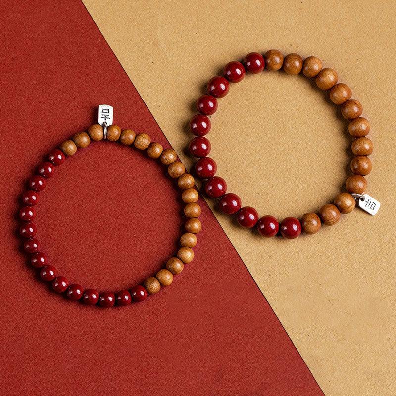 Buddha Stones 925 Sterling Silver Peach Wood Cinnabar Ward Off Evil Spirits Bracelet - image 2