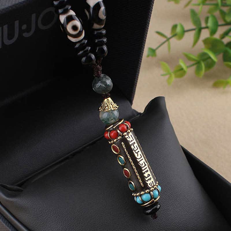 Buddha Stones Tibetan Om Mani Padme Hum Dzi Bead Wenge Wood Necklace Pendant - image 9
