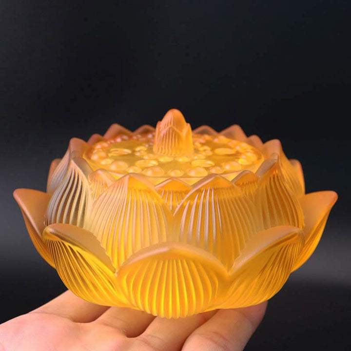 Buddha Stones Lotus Liuli Crystal Healing Meditation Incense Burner - Yellow Lotus 11.5*6.7cm - image 4