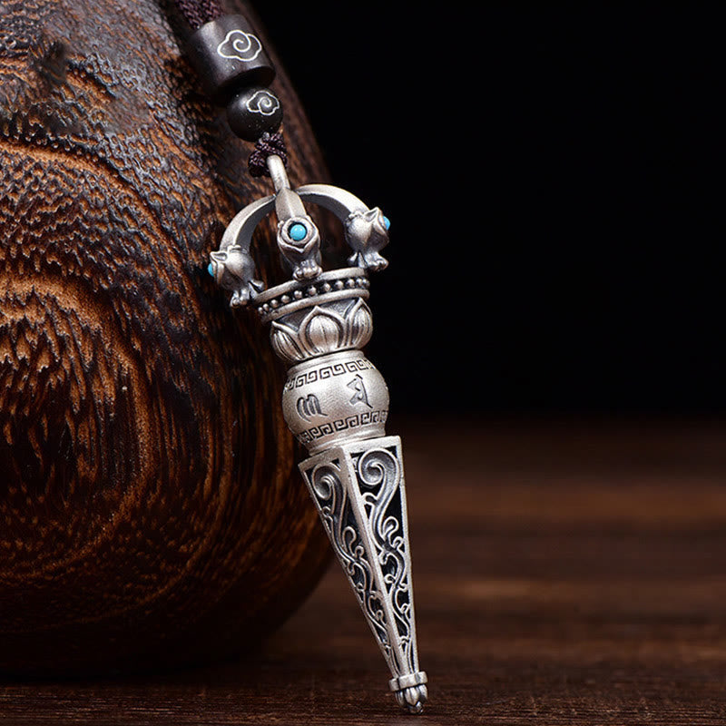 Buddha Stones Tibetan Om Mani Padme Hum Dorje Vajra Design Wisdom Rotatable Necklace Pendant - Dorje Vajra Design - image 0