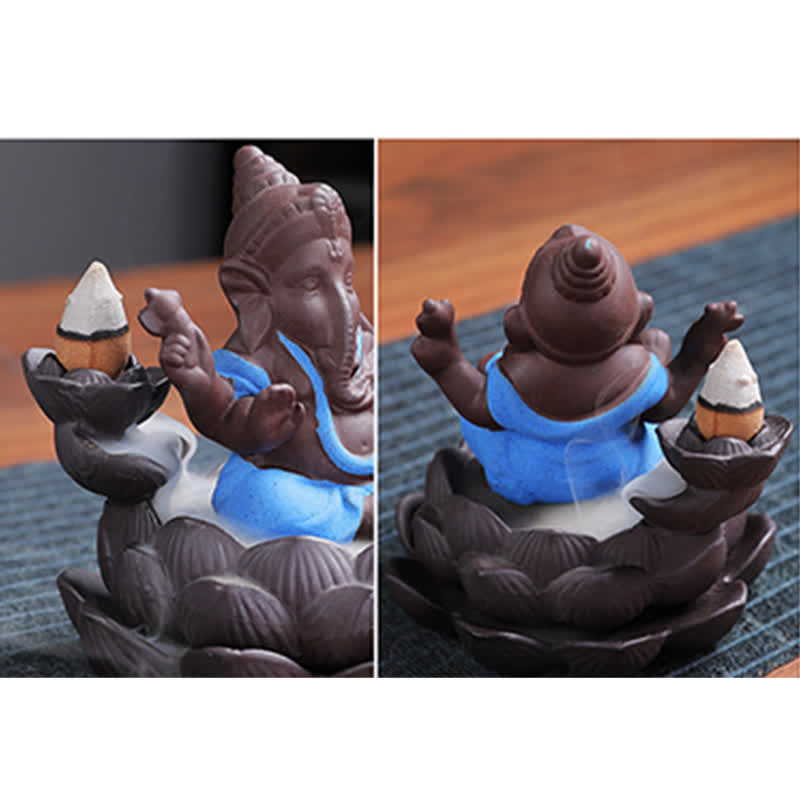 Ganesh Elephant Purple Clay Backflow Smoke Fountain Protection Incense Burner - image 7