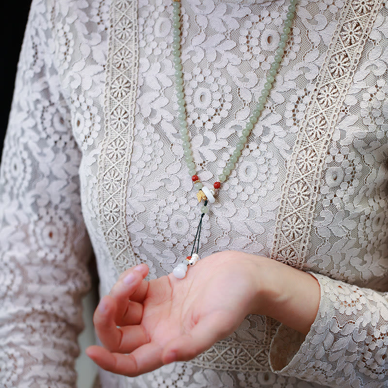 Buddha Stones 925 Sterling Silver Plated Gold Natural Hetian Jade Pearl Butterfly Gourd Luck Bracelet - image 5