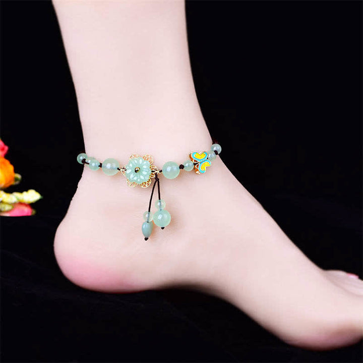 Buddha Stones Flower Jade Butterfly Luck Abundance Charm Anklet - image 2