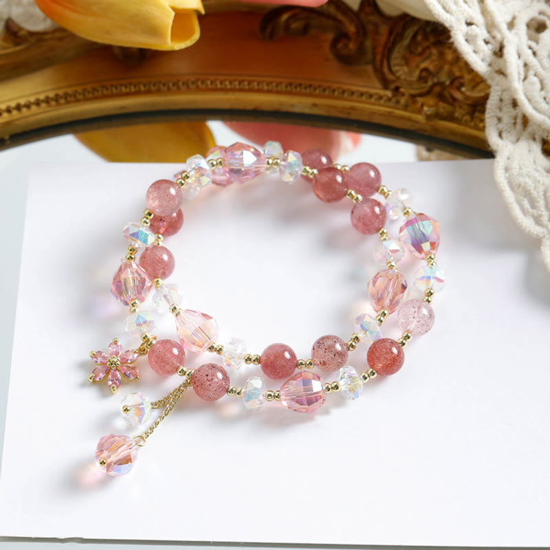 Buddha Stones Strawberry Quartz Zircon Flower Healing Double Wrap Bracelet - Strawberry Quartz(Love♥Healing) - image 0
