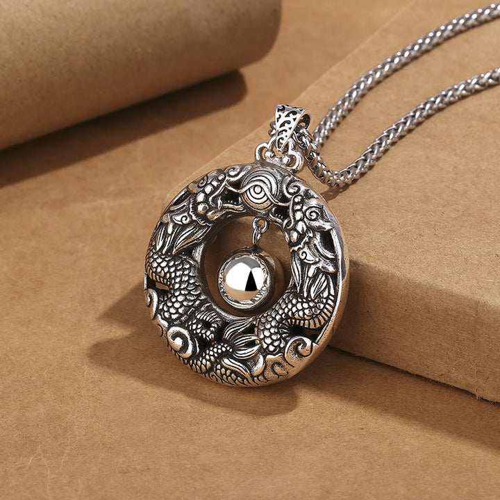 Buddha Stones Double Dragon Playing Bead Copper Protection Necklace Pendant - image 1