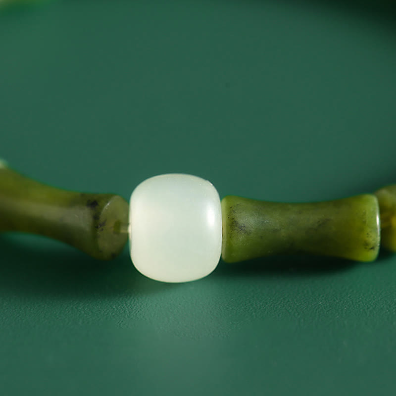 Buddha Stones Green Bamboo Jade Pattern Luck Abundance Bracelet - image 4