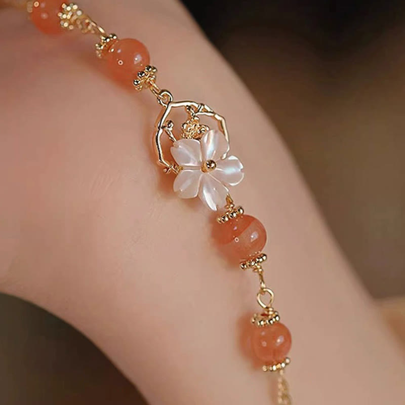 Buddha Stones Red Agate Tridacna Stone Flower Confidence Bracelet - image 8