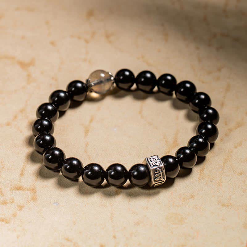 Buddha Stones Chinese Zodiac Natal Buddha 925 Sterling Silver Black Obsidian Moonstone Strength Bracelet - image 7